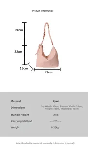 Size guide for nylon crossbody bag showing 42cm width and 32cm height dimensions