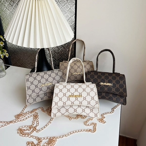 Mini Crossbody Bag For Women Retro Monogram PU Leather Handbag With Gold Chain Strap Arched Bottom Elegant Trendy