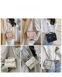 Multi-angle view of a vintage mini flap crossbody bag in diverse fashion outfits