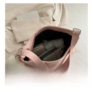 Top view of pink tote bag showing large capacity for umbrella, phone, and wallet