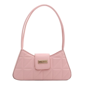 Bolso de hombro retro rosa con diseño acolchado de rombos y hebilla dorada
