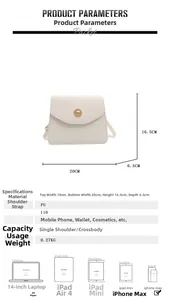 Spécifications de taille pour sac à rabat en PU blanc avec bandoulière et décor doré