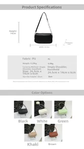 Detailed size chart and specifications for the PU leather chain shoulder bag