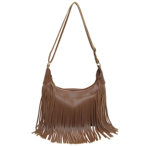 Braune Vintage-Hobo-Tasche mit langen Fransen und eleganter Kieselleder-Struktur