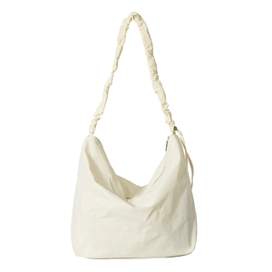 Minimalist cream white nylon hobo bag with cloud-style scrunchie shoulder strap