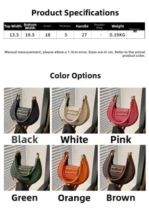 Detailed dimensions and color options for the stone texture crescent shoulder bag