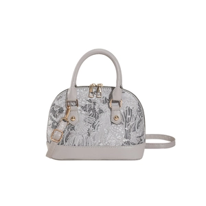 Shell shaped handbag with floral embroidery, stud details and detachable strap