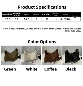 Detail view of woven texture tote bag available in green, white, coffee, and black PU