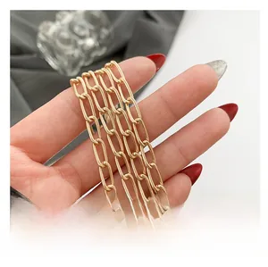 Close-up of golden metal chain strap with oval links for elegant evening handbag