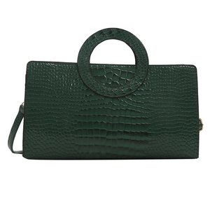 Dark green crocodile pattern large capacity shoulder bag with unique circular top handle