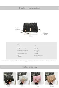 Detailed size specifications and dimensions for the quilted PU leather chain crossbody bag