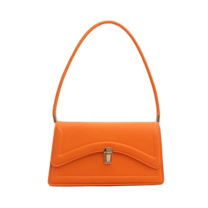 Chic orange faux leather shoulder bag with silver buckle clasp for casual summer fashion