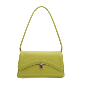 Minimalist avocado green shoulder bag with gold metal buckle closure and thin strap