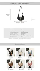 Size specifications and six color variants of the stylish PU crescent hobo shoulder bag