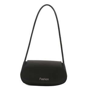 Minimalist black matte crossbody bag with silver fashion print and cylindrical strap
