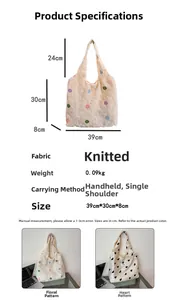 Detailed dimensions and specifications for the large knitted heart tote bag with measurements