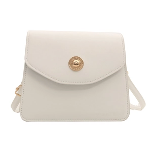 Sac bandoulière blanc minimaliste avec boucle dorée ronde en cuir PU de haute qualité
