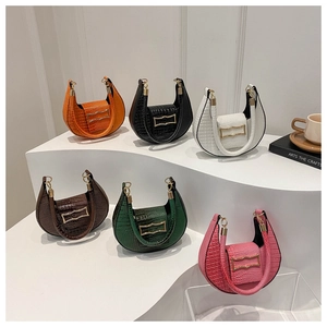 Crocodile pattern half-moon bags in six colors with golden wave buckle and metal hardware