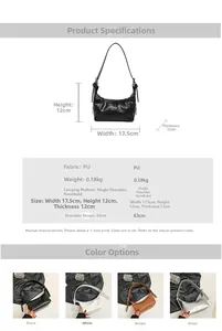Detaillierte Größentabelle und Farbauswahl für Vintage Kunstleder Hobo Schultertasche