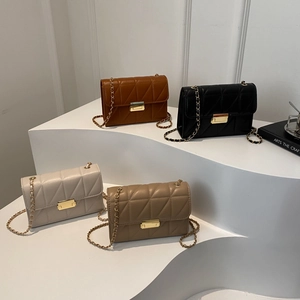 Quilted Rhombus Shoulder Bag PU Leather Metal Chain Strap Crossbody Pouch Fashion Elegant Small Square Bag For Women