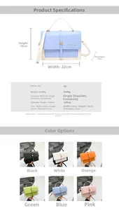 Detailed size specifications for the 22x16x6cm PU leather crossbody bag with metal lock