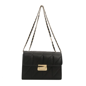 Classic black quilted crossbody bag with gold square buckle and chain strap