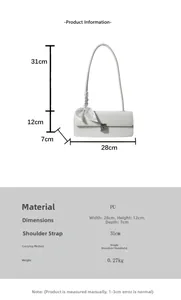 Sac baguette blanc en cuir PU dimensions 28x12x7cm avec foulard soyeux et boucle en métal