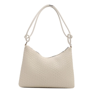 Chic beige croc-embossed underarm shoulder bag with a unique knotted rope strap