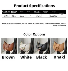 Size chart and color display for vintage crescent shoulder bag with horseshoe buckle detail