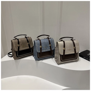 Vintage contrast color backpacks in brown, blue and grey with matte synthetic leather