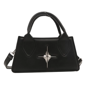 Borsa a mano trapezoidale minimalista in pelle nera con fibbia a stella argento