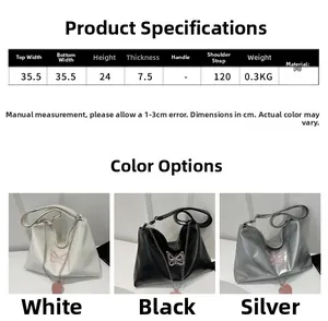 Size specifications and multi-color display of PU tote bags with butterfly pattern