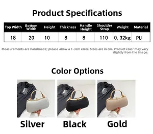 Tabella taglie e specifiche per pochette da sera in argento, nero e colori dorati
