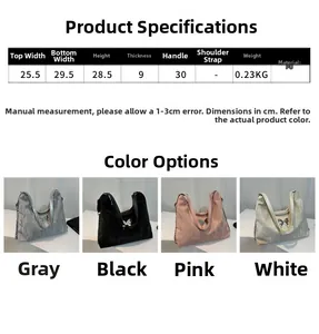 Detailed size chart and multi-color specifications for PU leather bow tote bag