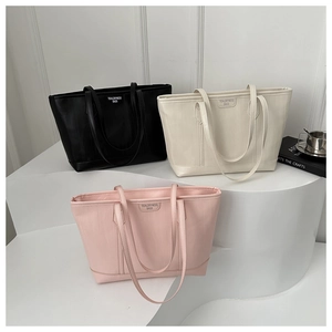 Minimalist large PU leather tote bag set in black, off-white, and pink pastel colors