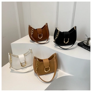 Minimalist leather crescent hobo bags in four colors with gold metal chains and buckles