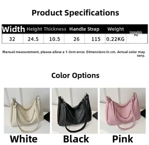 Detailed size specifications and three color options for the stylish PU leather tote bag