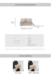 Detailed size specifications for woven straw crossbody bag with dimensions and metal chain