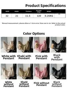Size chart and dimensions for the minimalist PU leather shoulder bag with a bear charm
