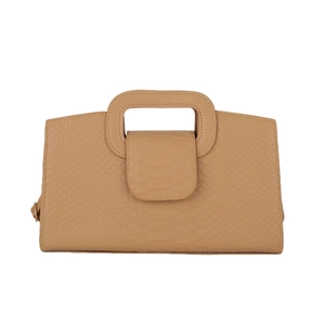 Fashionable beige crocodile pattern handbag with hollow handle and chain strap