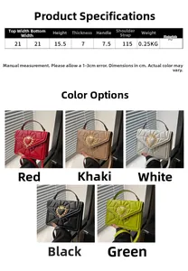 Detailed size chart and dimensions overview for the quilted PU leather crossbody bag