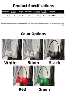 Detailed size chart and specifications for the women's PU leather crescent bag with bow
