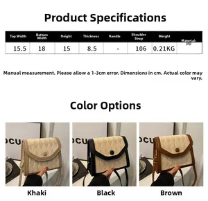Detailed size specifications and three color options for the quilted rhombus crossbody bag