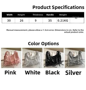 Detailed size specifications and color options for the stylish pleated PU tote bag