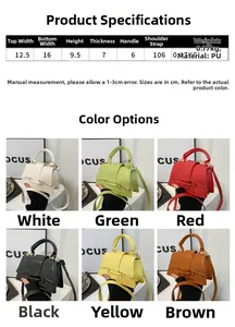 Detailed size chart and dimensions of the crocodile pattern PU leather mini crossbody bag