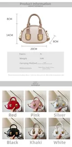 Detailed size chart for Boston pillow bag showing 20cm width and 14cm height in PU leather