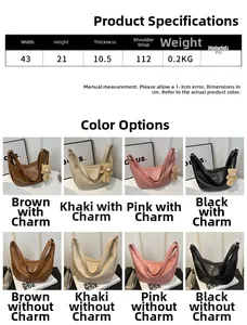 Detailed size chart and dimensions table for the retro PU leather crescent shoulder bag