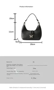 Größentabelle für schwarze PU-Leder Handtasche mit Maßen 20x11x5cm und Schmetterlings-Detail