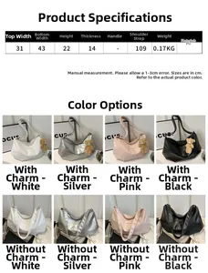 Detailed size chart and dimensions of the PU leather tote bag with color options