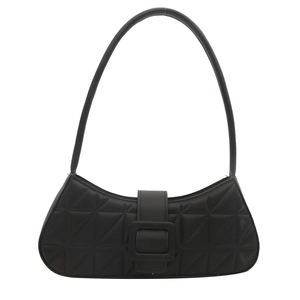 Sac à bandoulière baguette noir matelassé avec surpiqûres géométriques et boucle carrée